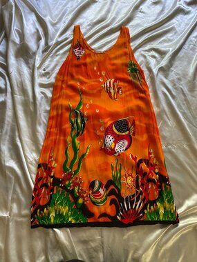 Vintage 1990s Hawaiian Fish Dress Underwater Summer Small Basix Small Beach